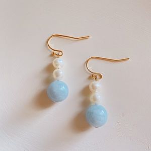 Natural stone genuine freshwater pearl dangle earrings